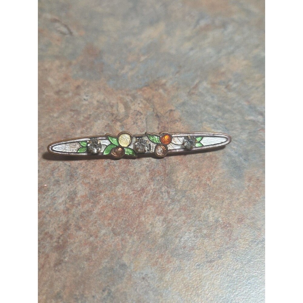 1920s Vintage Multi-Color Floral Petite Mosaic Stone Brass Tone Lapel Pin